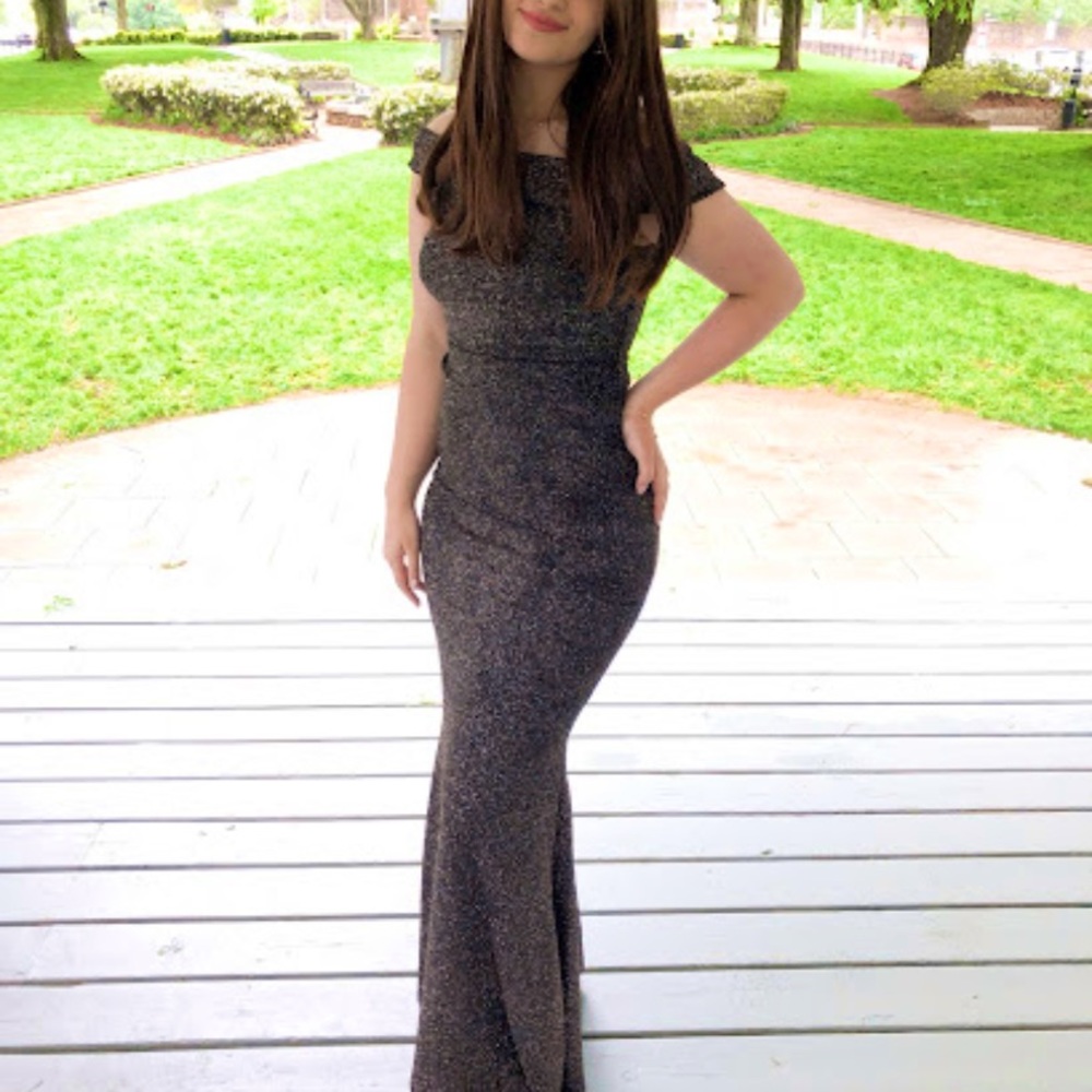 Over The Shoulder Sparkle Prom Dress